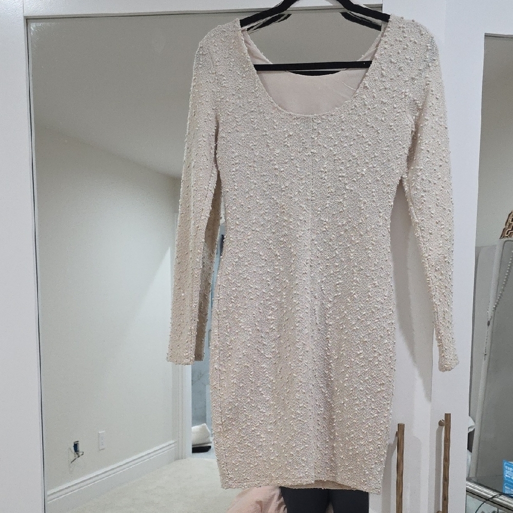 Jennifer Lopez Cream Sequin Long Sleeve Sheath Dress - Picture 3 of 5